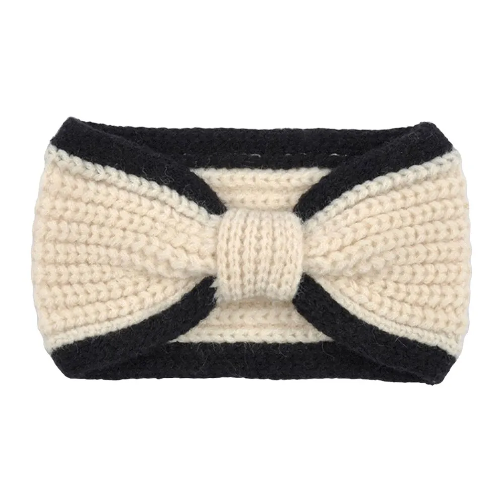 Two Tone Knit Bow Earmuff Headband