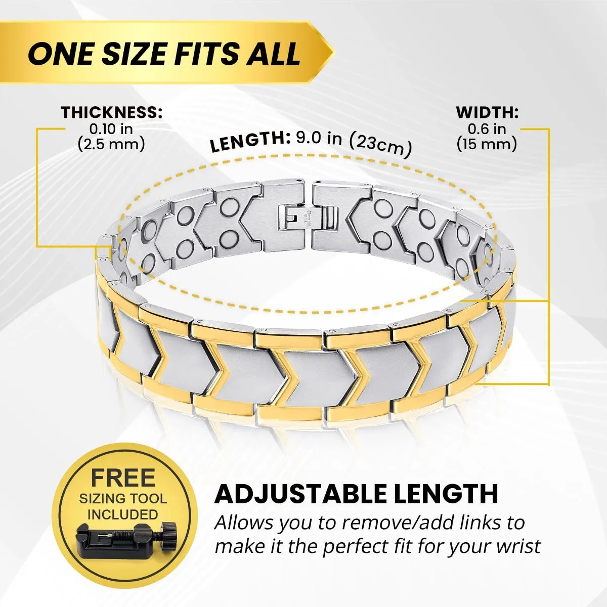 Ultra Strength Silver & Gold Arrow Chain Magnetic Therapy Bracelet