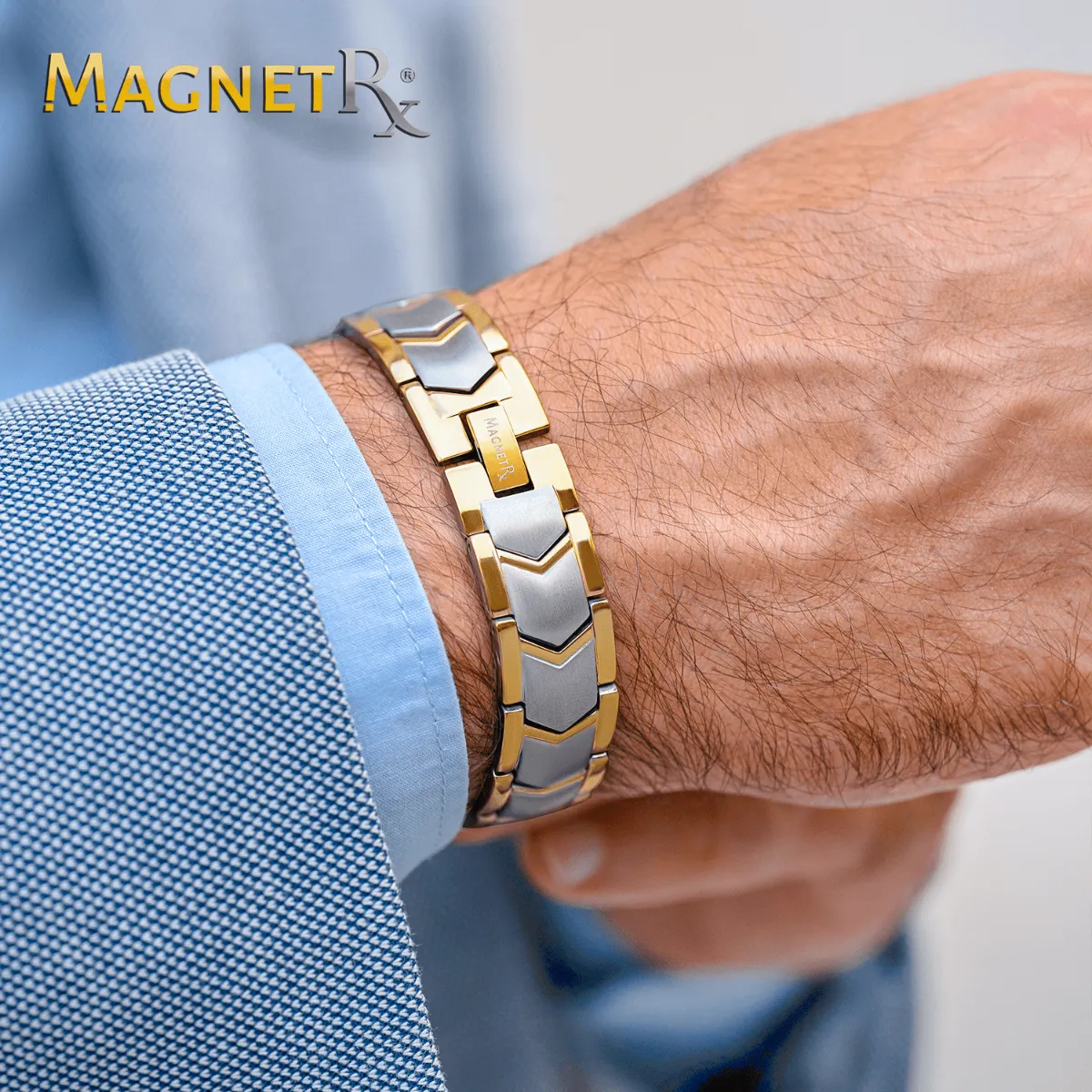 Ultra Strength Silver & Gold Arrow Chain Magnetic Therapy Bracelet