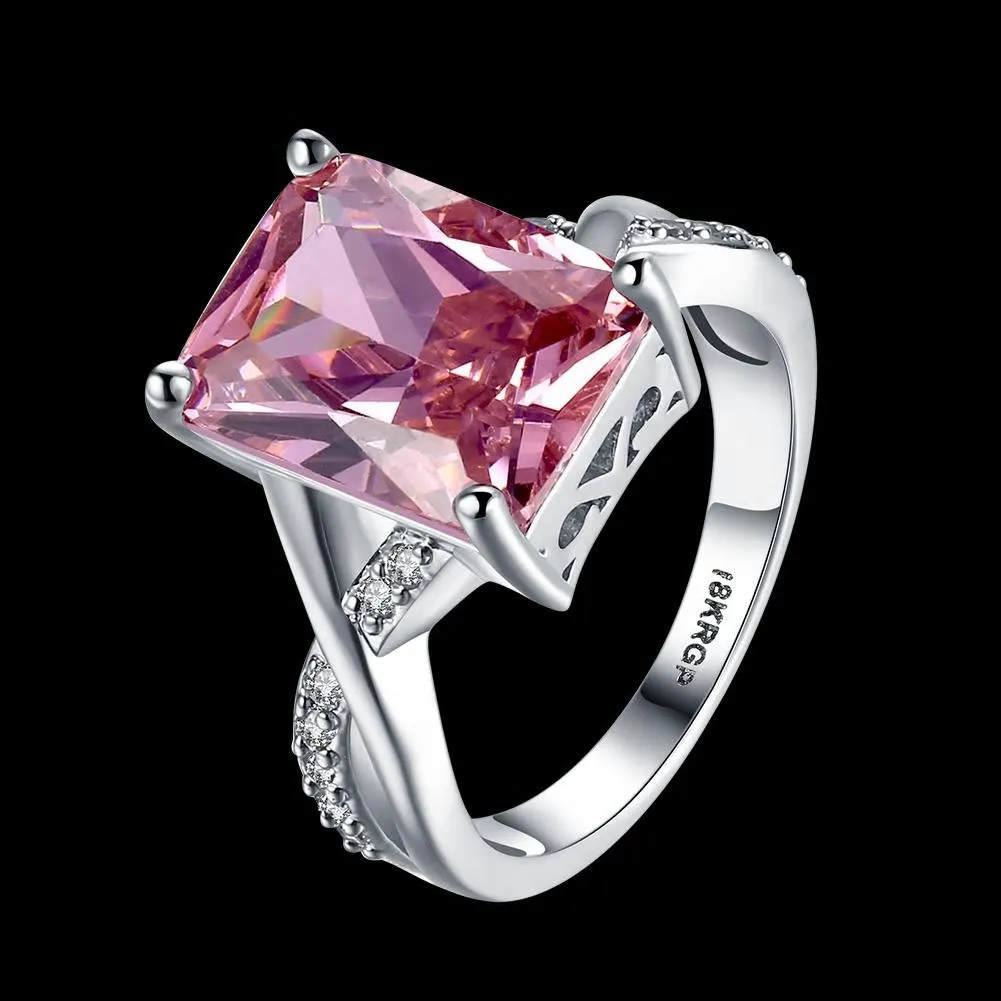 White Gold plated Pink CZ Crystal Ring