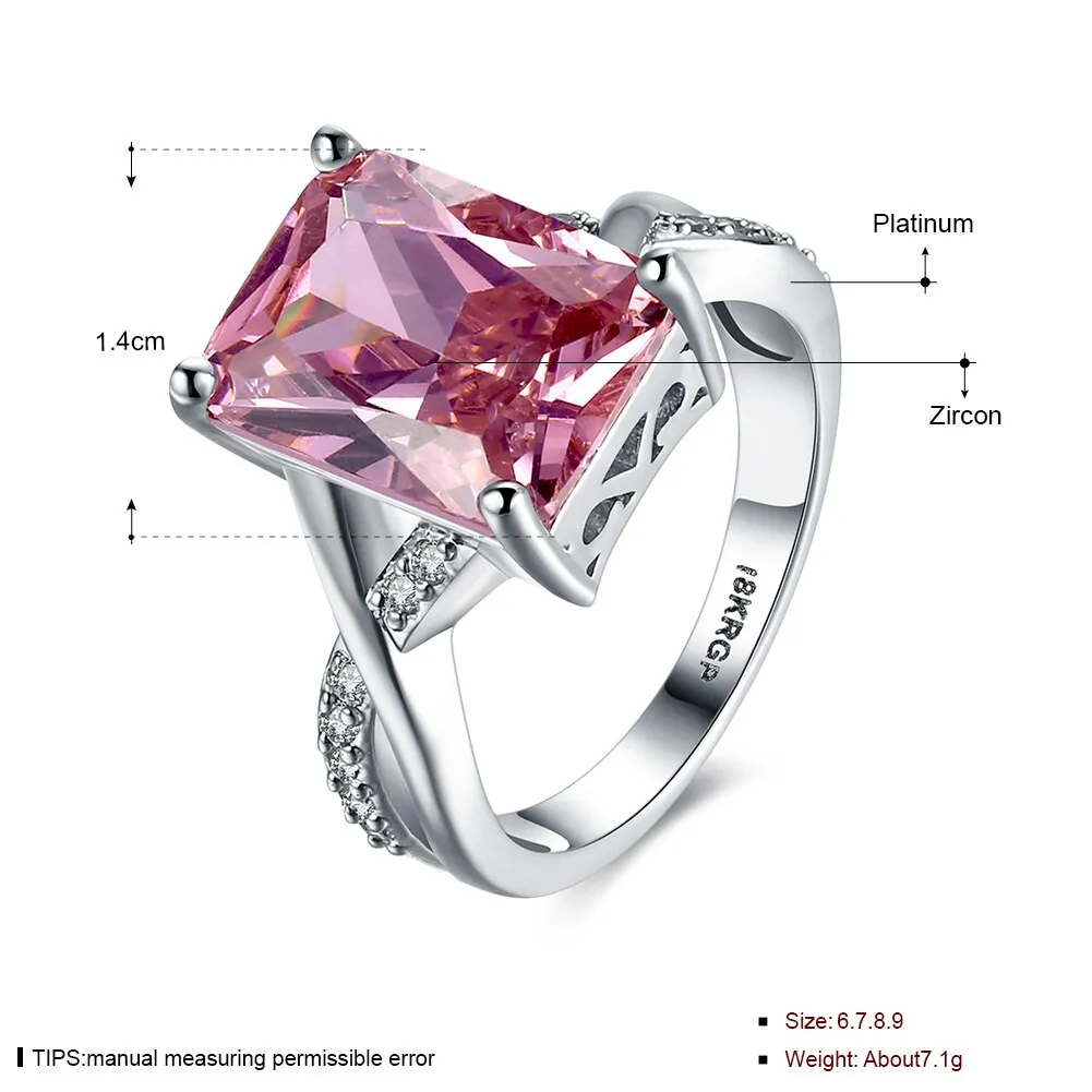 White Gold plated Pink CZ Crystal Ring