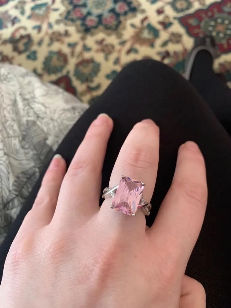 White Gold plated Pink CZ Crystal Ring