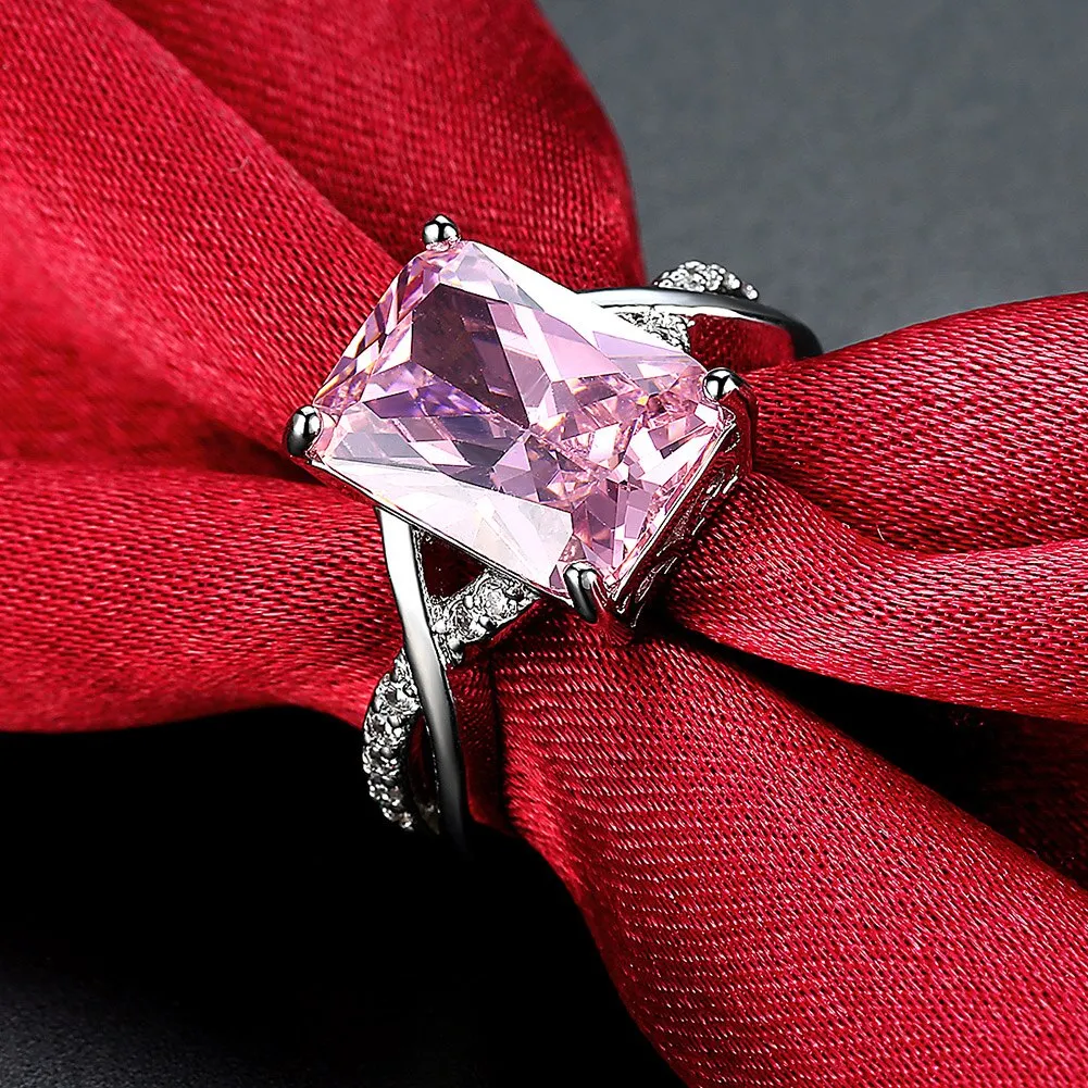 White Gold plated Pink CZ Crystal Ring