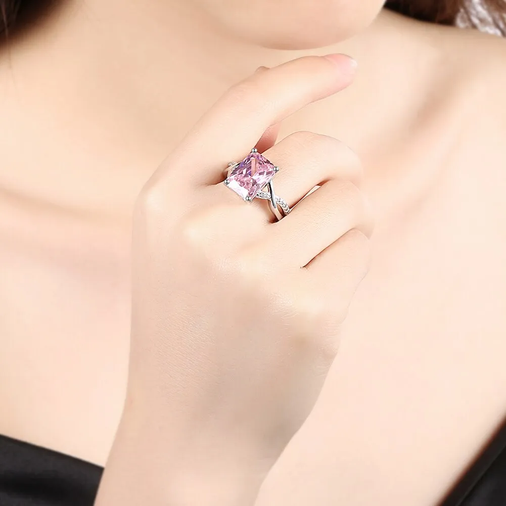 White Gold plated Pink CZ Crystal Ring