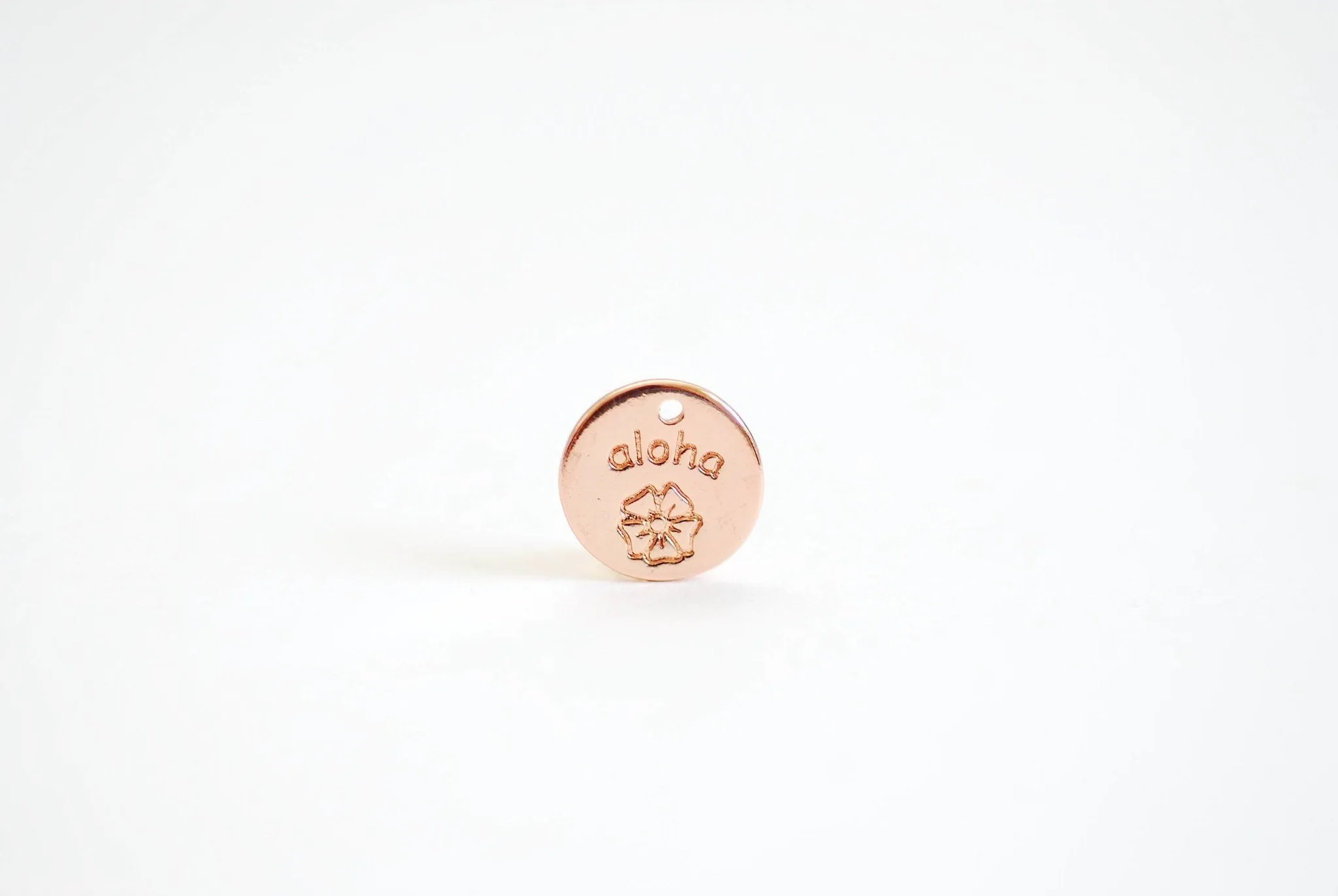 Wholesale Aloha Disc Charm- 22k Gold Plated Sterling Silver Hawaiian Aloha Charm, Plumeria Charm, Vermeil Gold Disc, Rose Gold Aloha Tag, Tropical,376