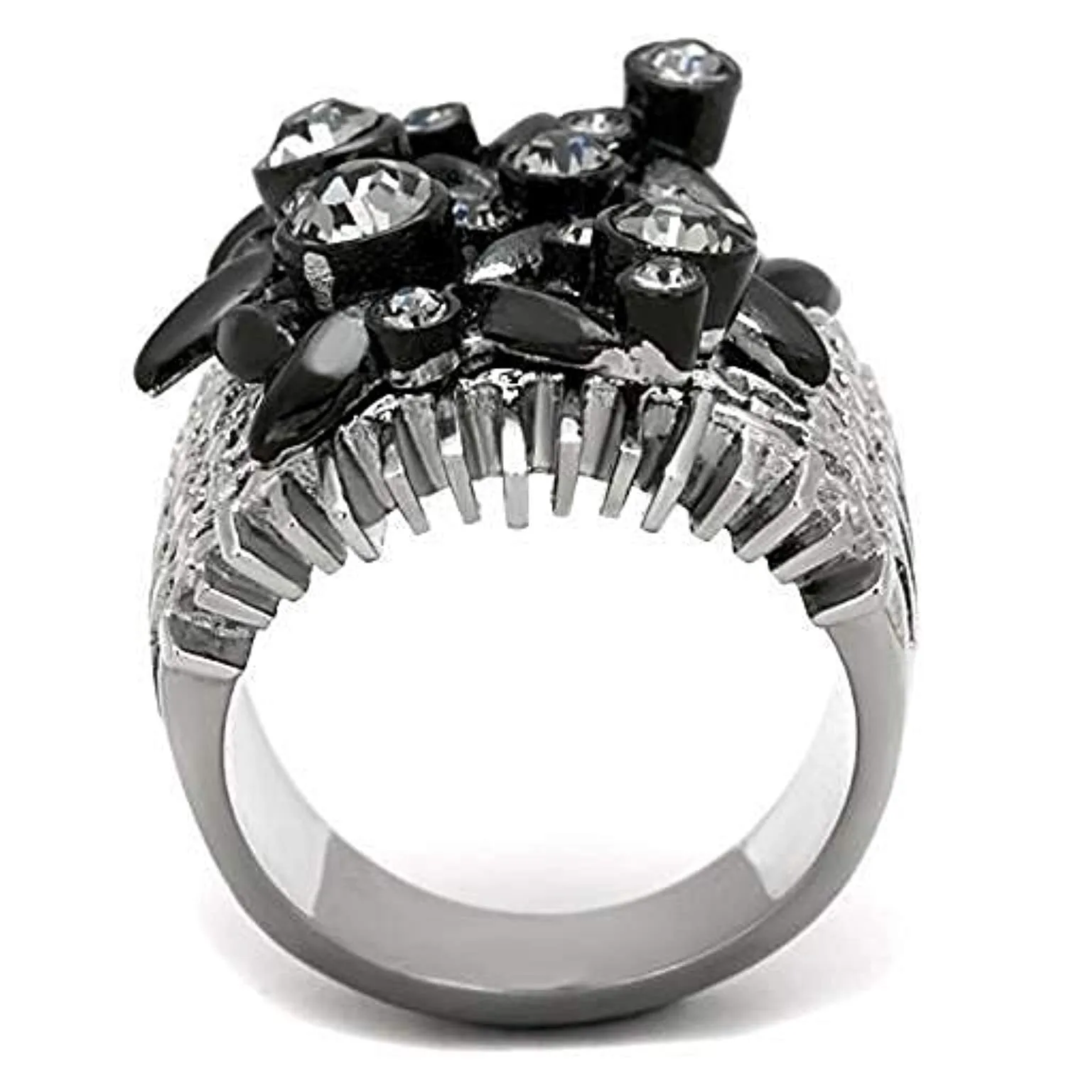 WildKlass Stainless Steel Ring Two-Tone IP Black Women Top Grade Crystal Black Diamond