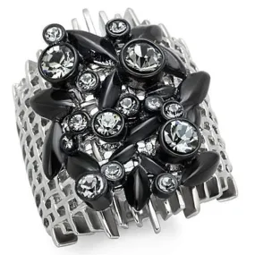 WildKlass Stainless Steel Ring Two-Tone IP Black Women Top Grade Crystal Black Diamond