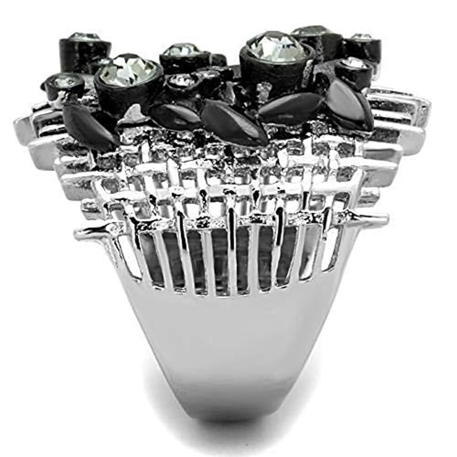 WildKlass Stainless Steel Ring Two-Tone IP Black Women Top Grade Crystal Black Diamond