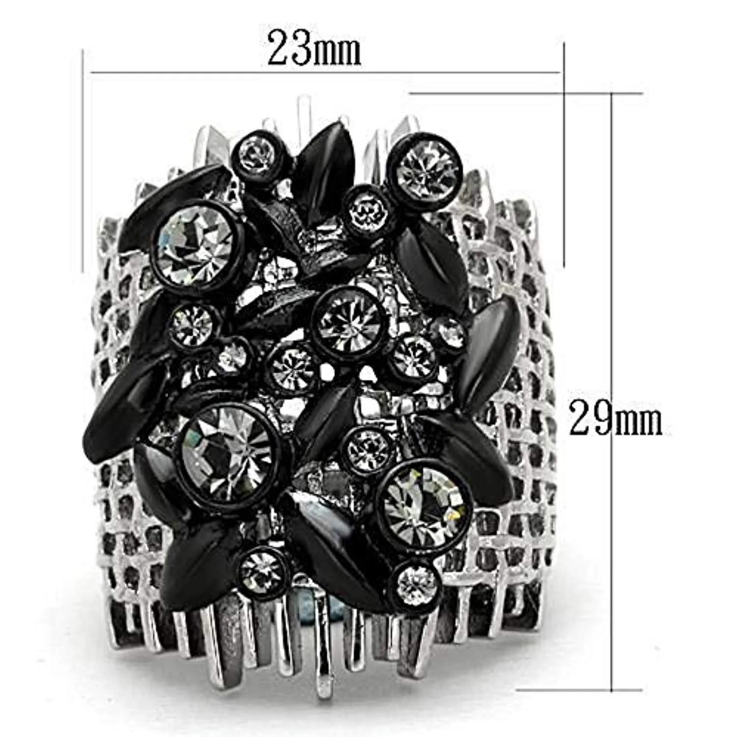 WildKlass Stainless Steel Ring Two-Tone IP Black Women Top Grade Crystal Black Diamond