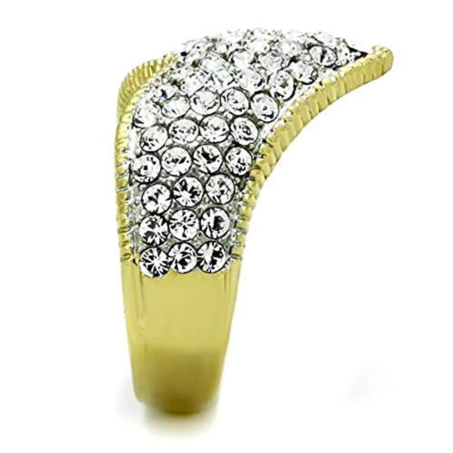 WildKlass Stainless Steel Ring Two-Tone IP Gold Women Top Grade Crystal Clear