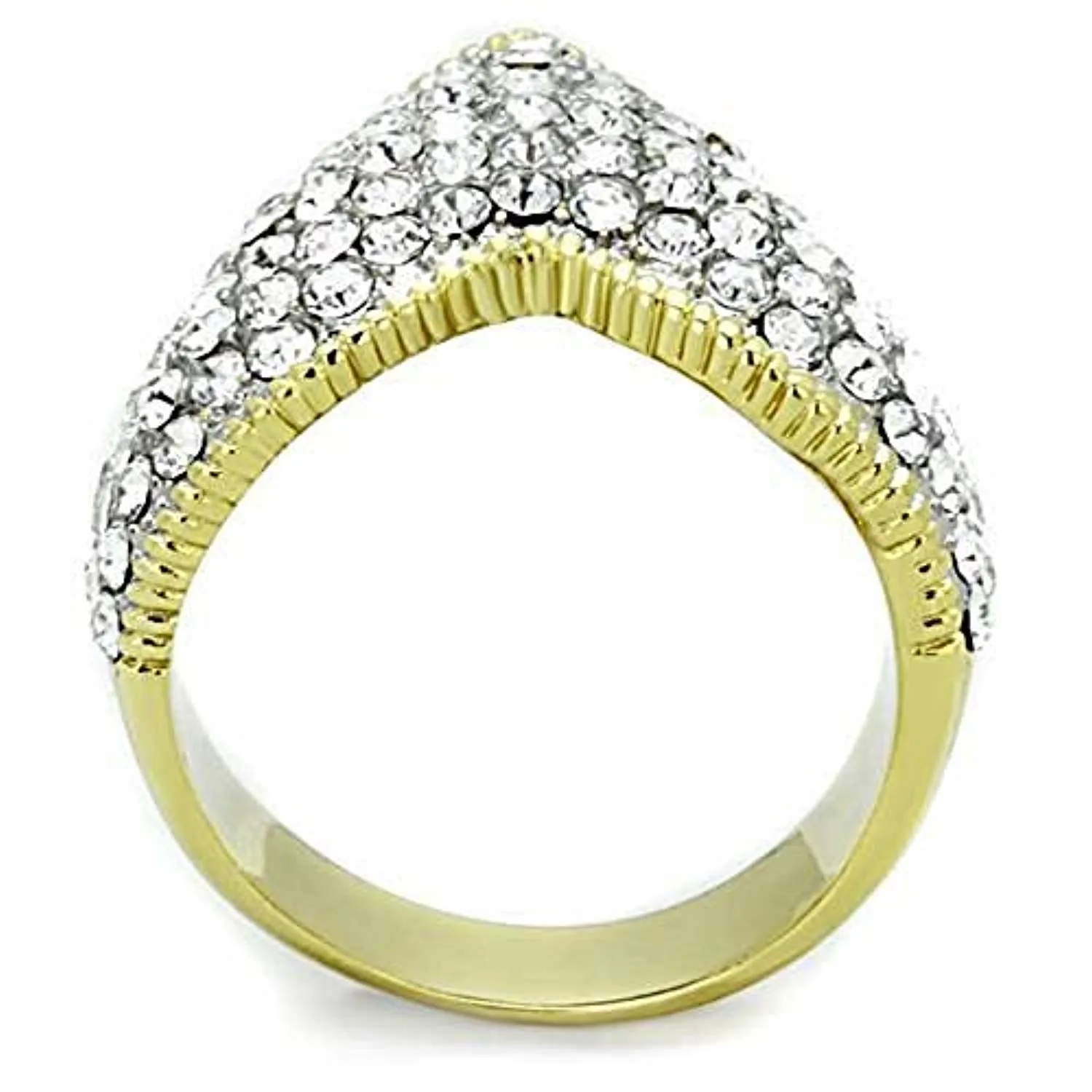 WildKlass Stainless Steel Ring Two-Tone IP Gold Women Top Grade Crystal Clear