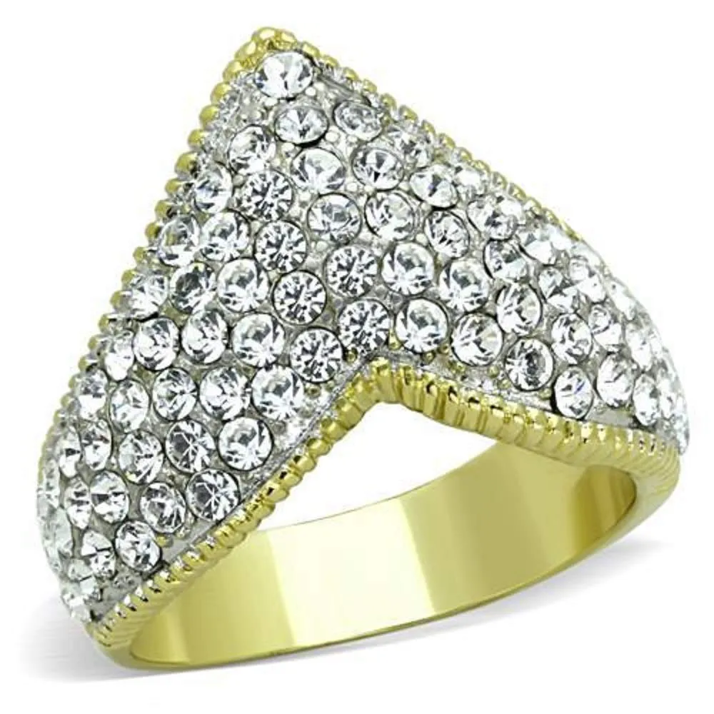 WildKlass Stainless Steel Ring Two-Tone IP Gold Women Top Grade Crystal Clear