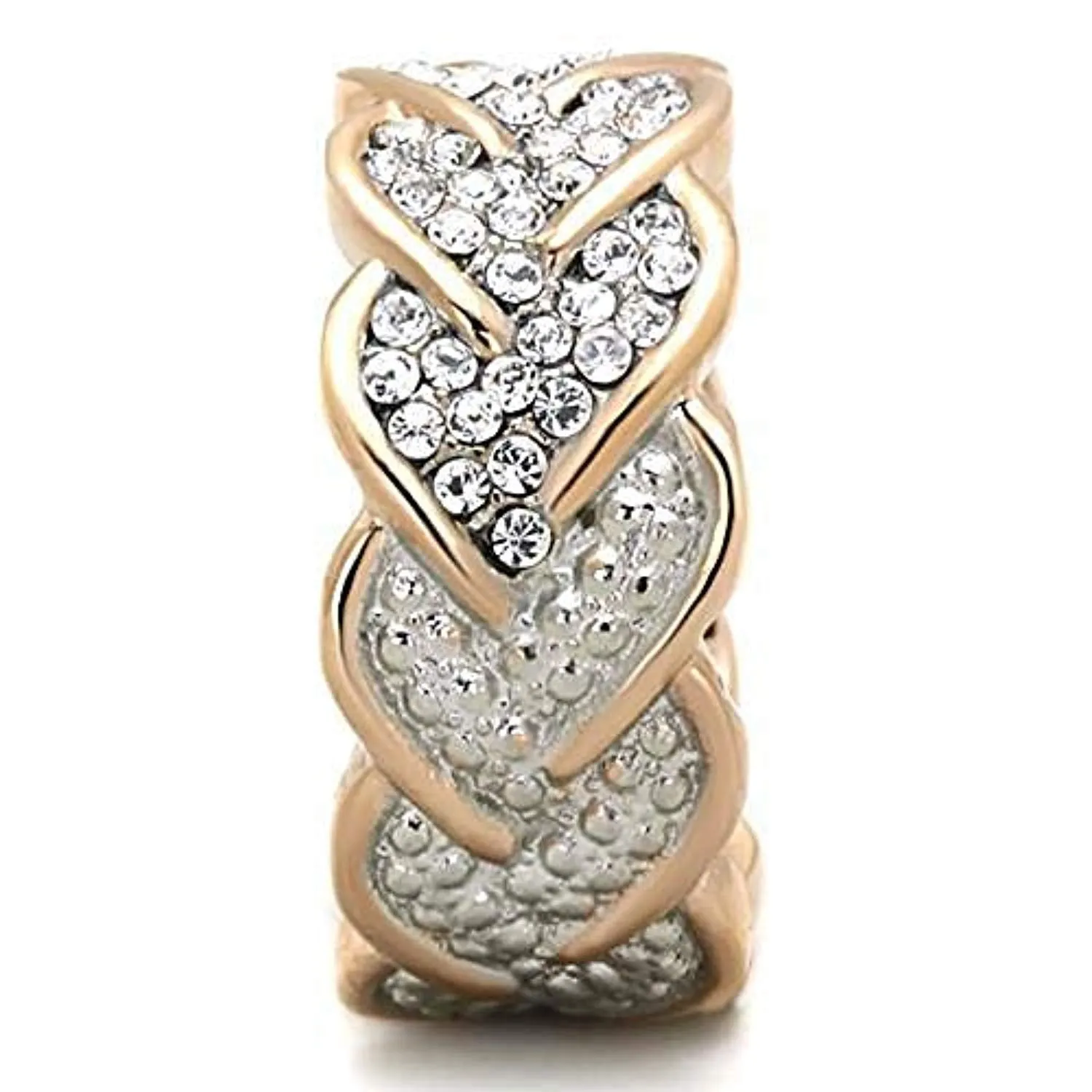 WildKlass Stainless Steel Ring Two-Tone IP Rose Gold Women with Heart on Top Grade Crystal Clear