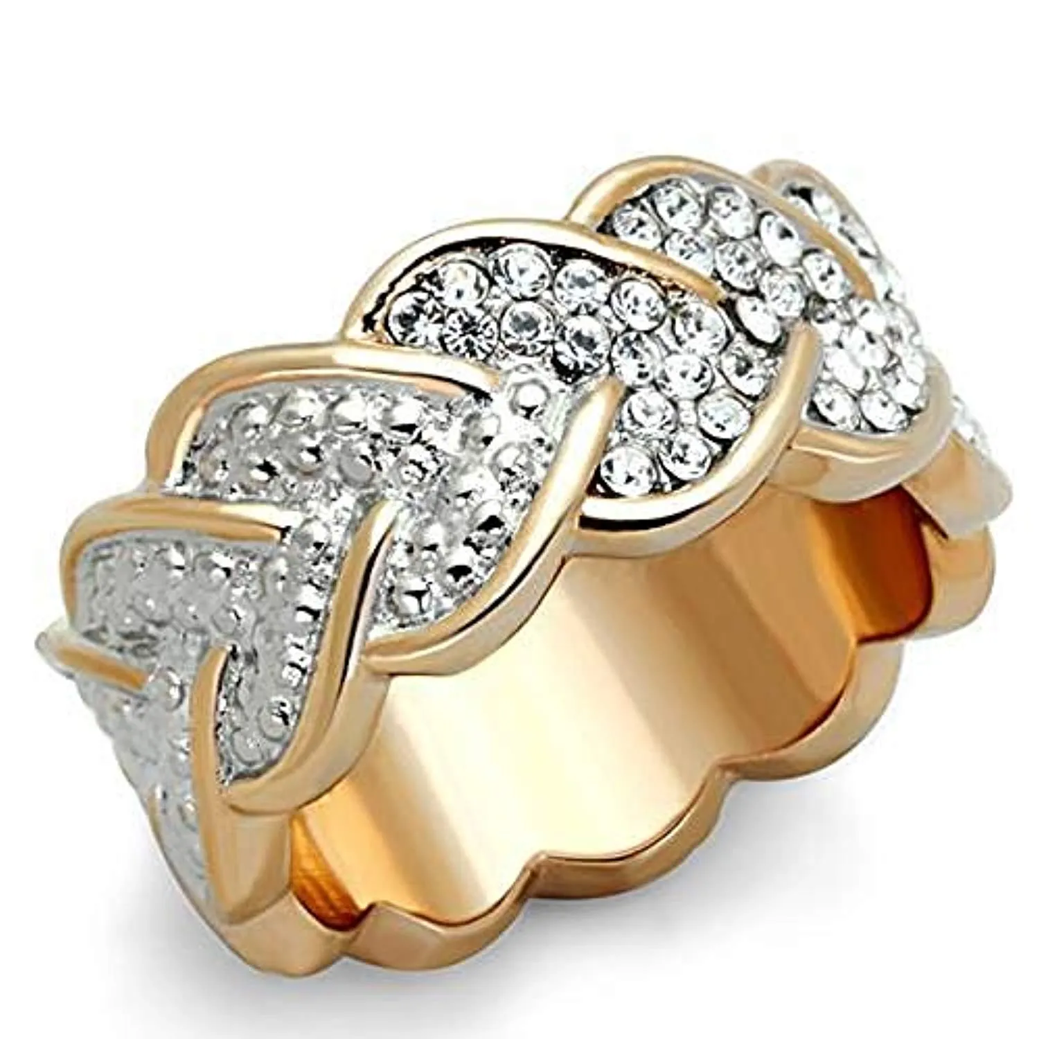 WildKlass Stainless Steel Ring Two-Tone IP Rose Gold Women with Heart on Top Grade Crystal Clear