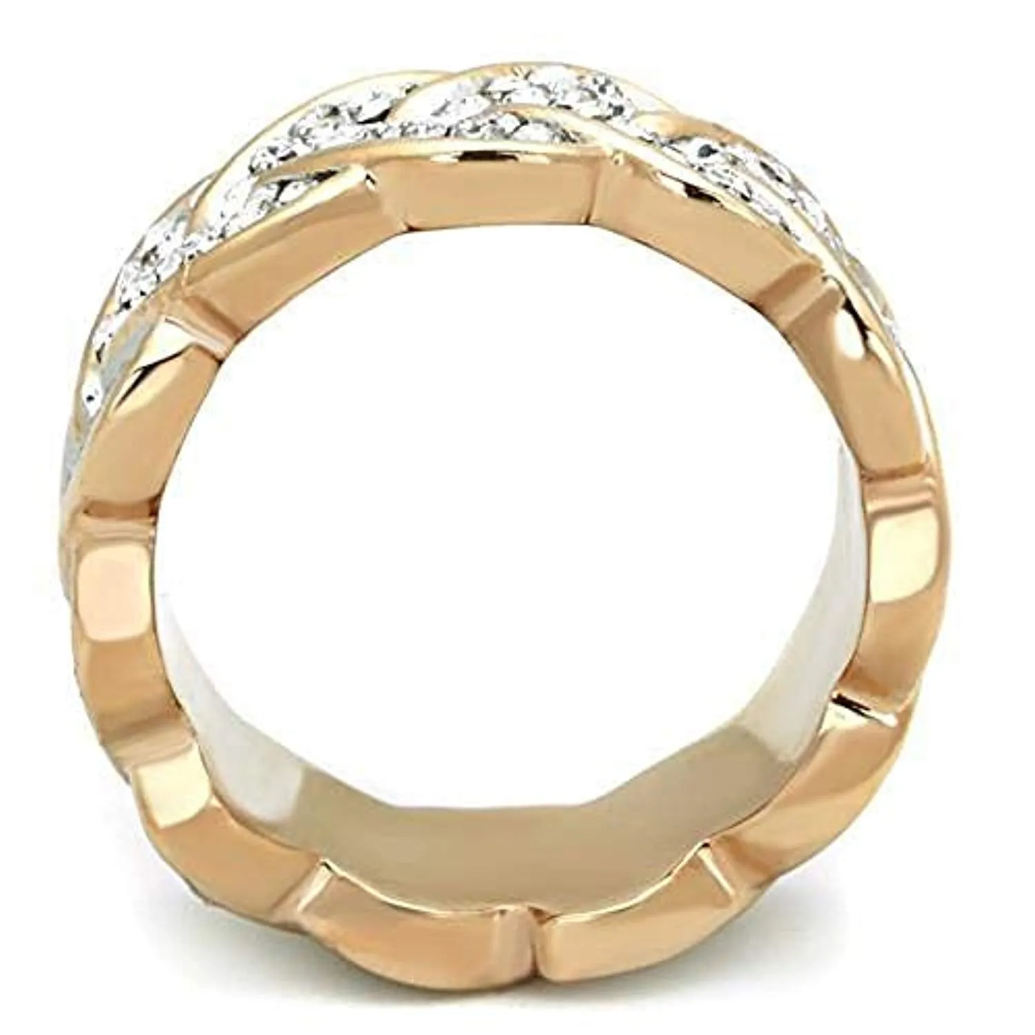 WildKlass Stainless Steel Ring Two-Tone IP Rose Gold Women with Heart on Top Grade Crystal Clear