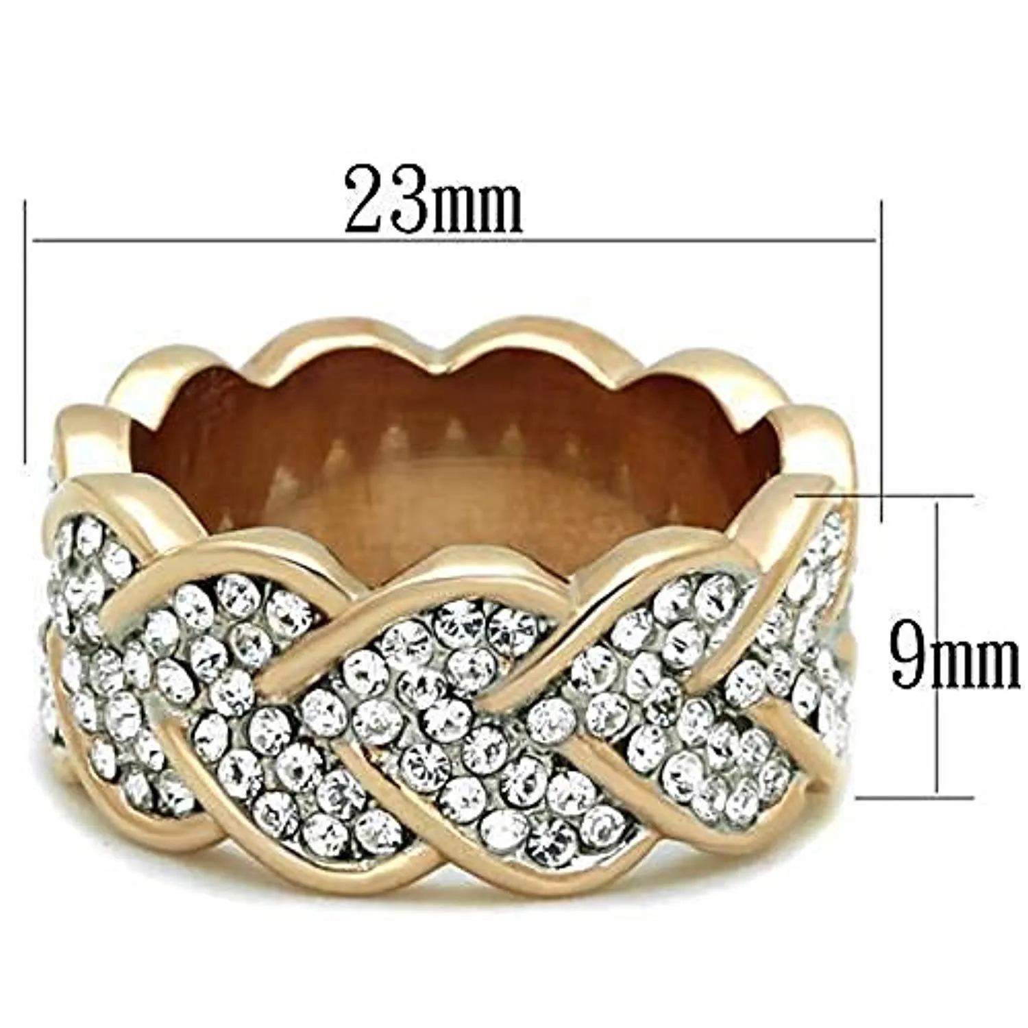 WildKlass Stainless Steel Ring Two-Tone IP Rose Gold Women with Heart on Top Grade Crystal Clear