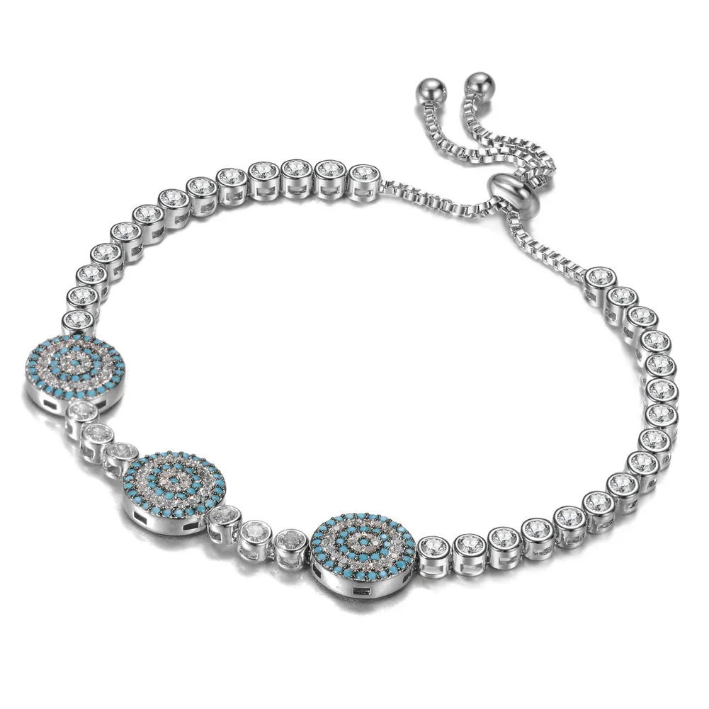 Women's Fashion Adjustable Bolo CZ Evil eye Bracelet