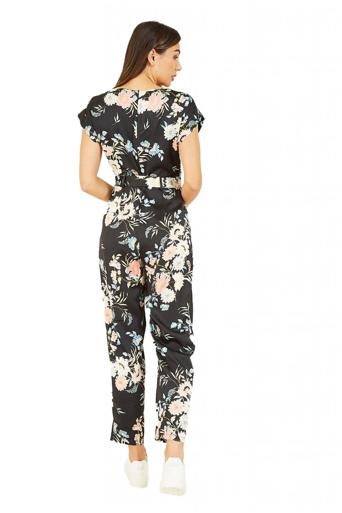 Yumi Black Japanese Floral Tie Jumpsuit