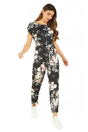 Yumi Black Japanese Floral Tie Jumpsuit